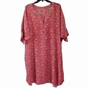 Dharma Imports Pink Floral Poly Silk Kaftan Tunic Top Dress Estimated Size‎ L/XL